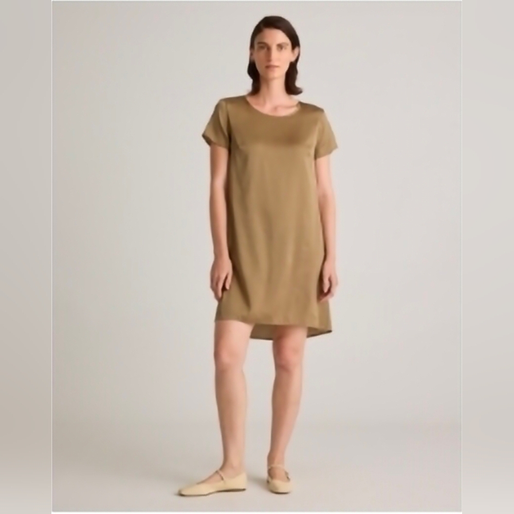Quince Washable Stretch Silk Tee Dress L Dogwood